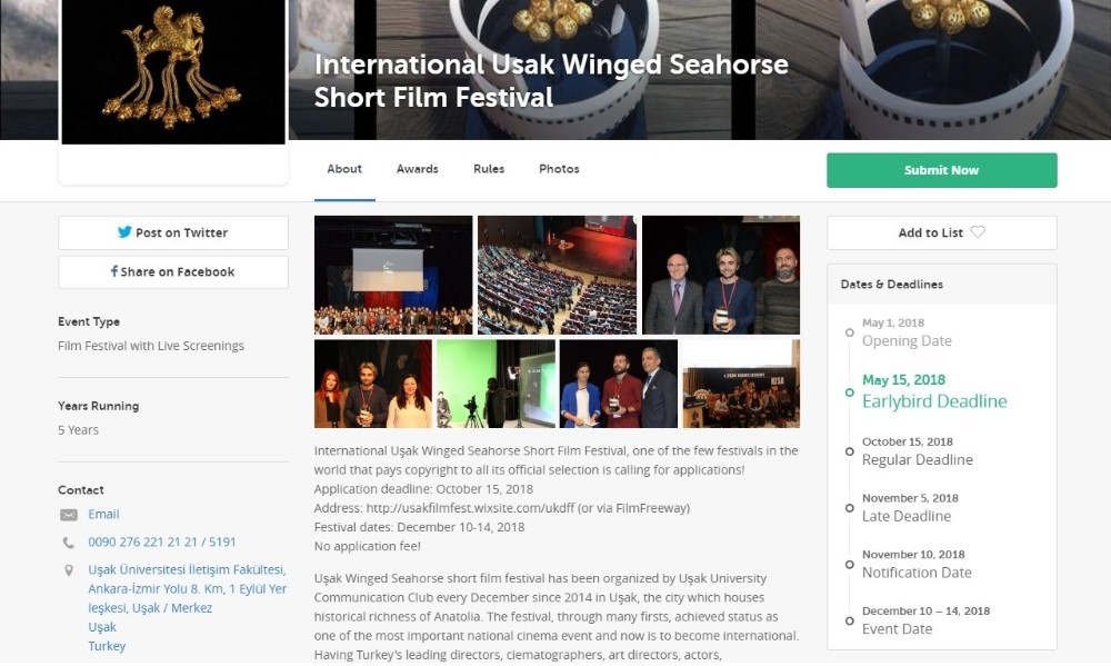 5. Uluslararası Uşak Kanatlı Denizatı Kısa Film Festivali’nin başvuru süreci rekorlarla başladı