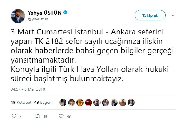 THY uçağında yakıt olmadığı iddialarına yalanlama