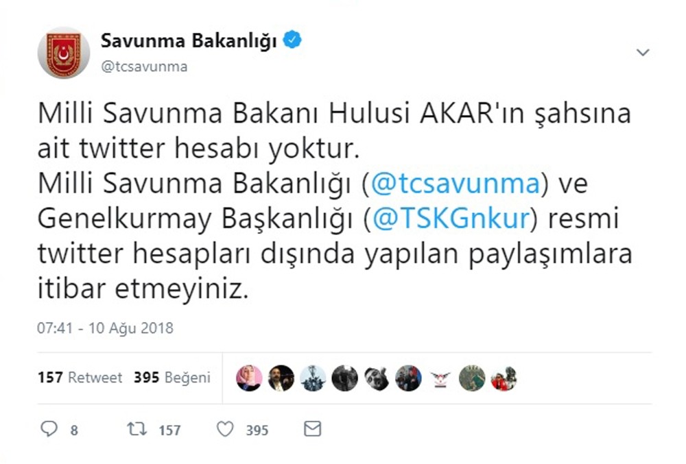 Milli Savunma Bakanlığından ''Hulusi Akar'' Açıklaması